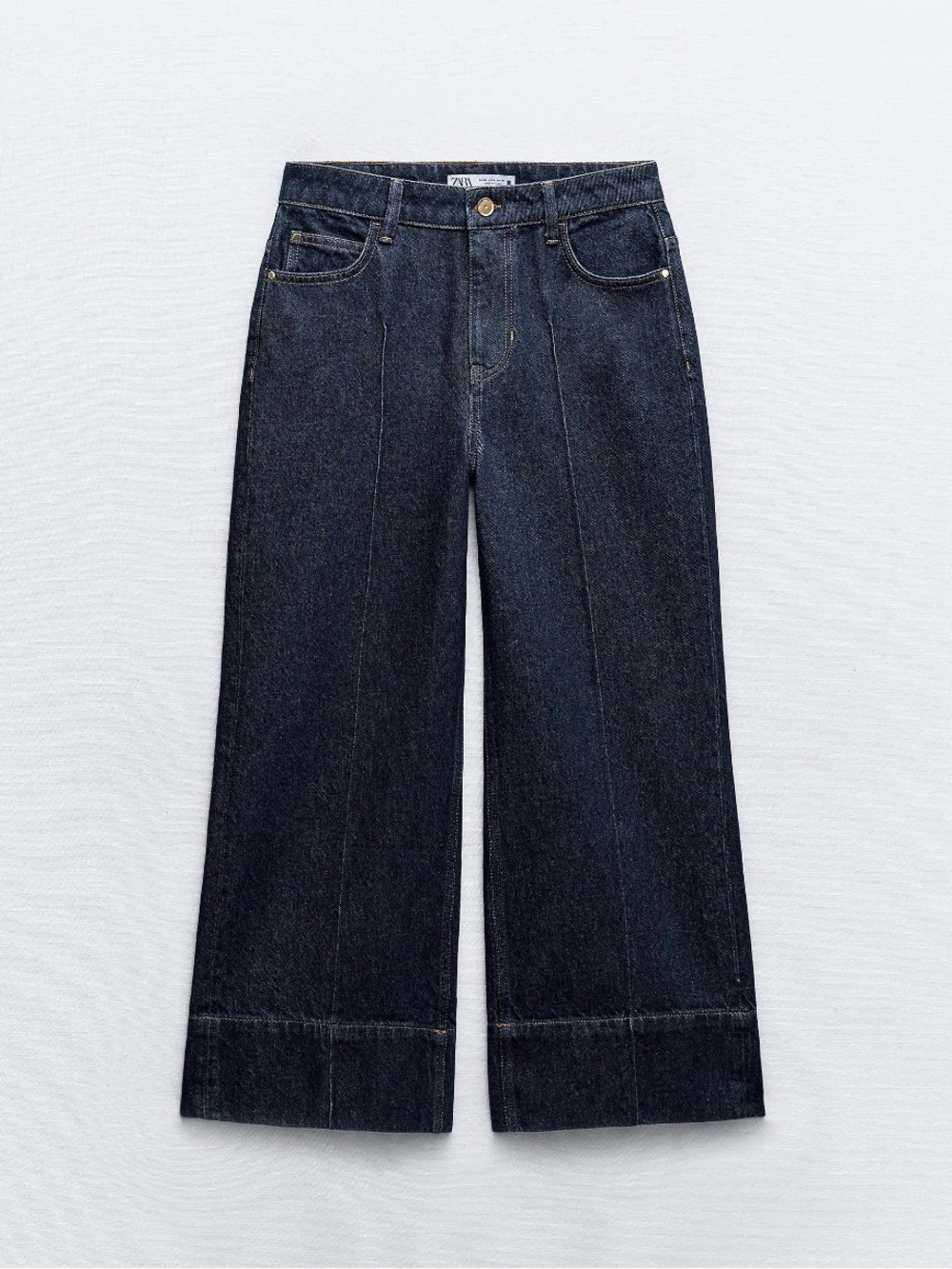 NWT ZARA Wide Leg Front Central Seam Dark Blue Women’s Jeans